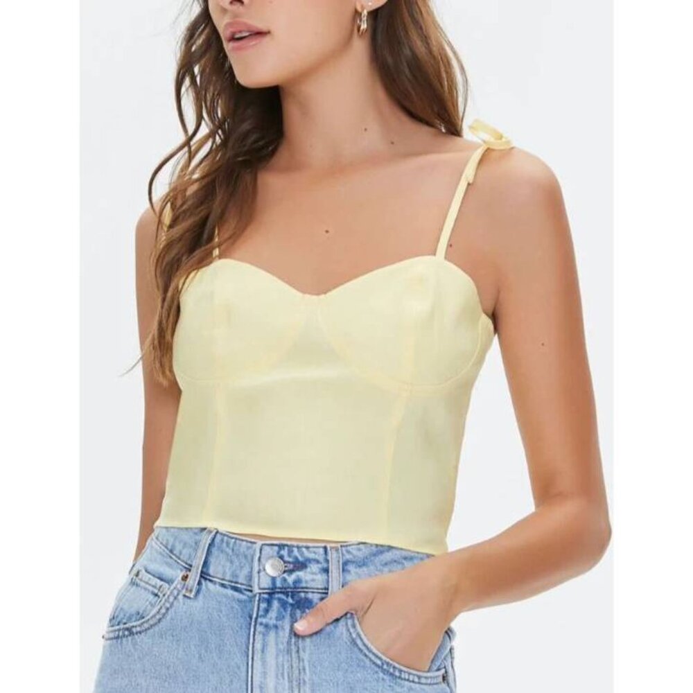 Butter Yellow linen-blend cami tank top Women's Size SMALL y2k sweetheart shirt